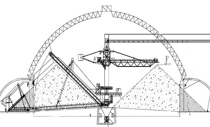 circular stockyard stacker reclaimer CAD drawing